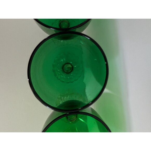 5 Vintage Anchor Hocking Bubble Foot Green Glass Goblets with Clear Stems - Picture 6 of 8